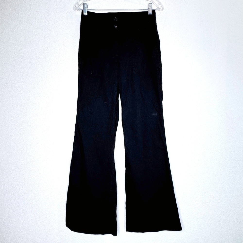 MAEVE‎ Anthropologie Naomi Linen Blend Wide Leg Flare Pants 0 Black Careerwear